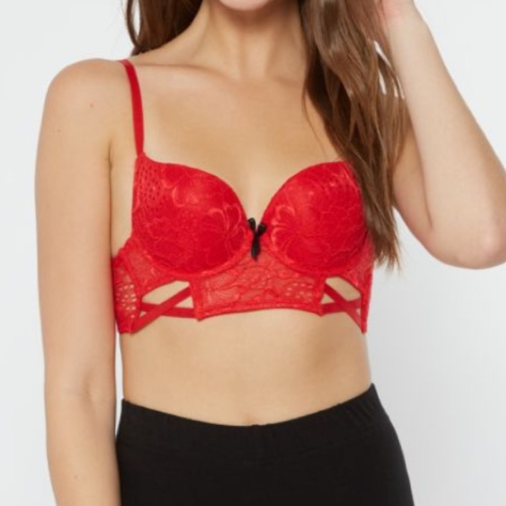 Red Caged Lace Push Up Bra 32 A